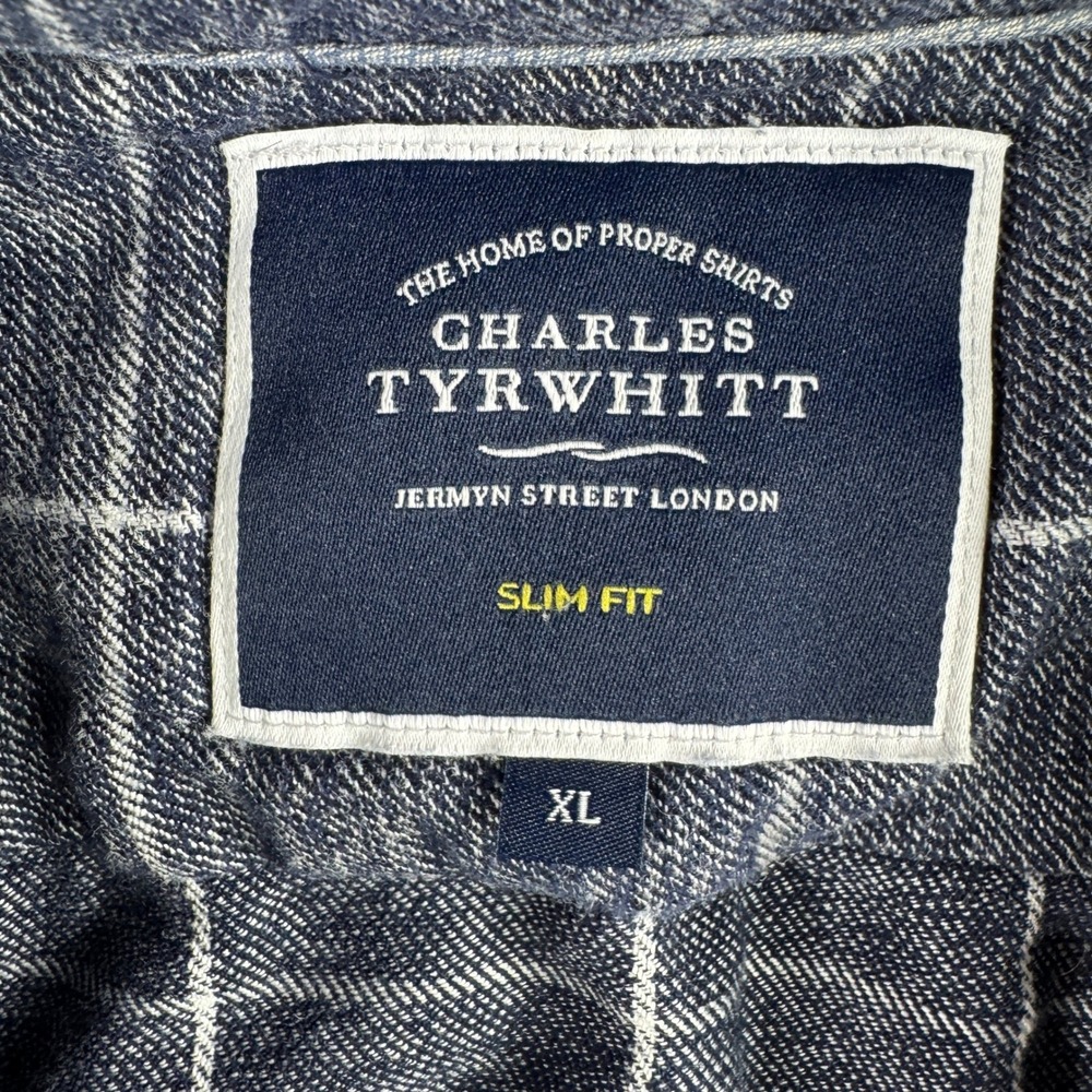 Charles Tyrwhitt Shirt Men XL Slim‎ Fit Gray Plaid 100% Cotton Flip Cuff Check - Picture 6 of 9